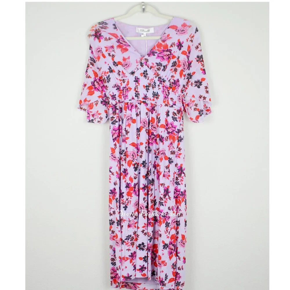 NWT Diane von Furstenberg Flutter Sleeve Dress– Floral Midi for Wedding / Brunch - Picture 6 of 11